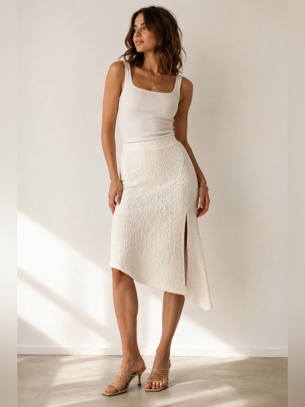 A.C.W. Cottagecore Quiet Luxury Textured Midi Skirt Asymmetrical